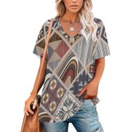AILLOSA YH-246 Tamamı Baskılı V Yaka Kısa Kollu Kadın T-Shirt