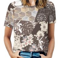 AILLOSA YH-247 Tamamı Baskılı Kısa Kollu Yuvarlak Yaka Kadın T-shirt
