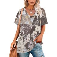 AILLOSA YH-247 Tamamı Baskılı V Yaka Kısa Kollu Kadın T-Shirt