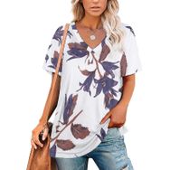 AILLOSA YH-249 Tamamı Baskılı V Yaka Kısa Kollu Kadın T-Shirt