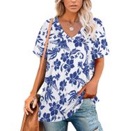 AILLOSA YH-25 Tamamı Baskılı V Yaka Kısa Kollu Kadın T-Shirt
