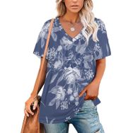AILLOSA YH-251 Tamamı Baskılı V Yaka Kısa Kollu Kadın T-Shirt