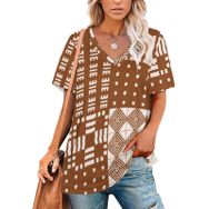 AILLOSA YH-252 Tamamı Baskılı V Yaka Kısa Kollu Kadın T-Shirt