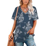 AILLOSA YH-255 Tamamı Baskılı V Yaka Kısa Kollu Kadın T-Shirt