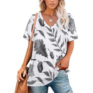AILLOSA YH-256 Tamamı Baskılı V Yaka Kısa Kollu Kadın T-Shirt