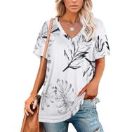 AILLOSA YH-257 Tamamı Baskılı V Yaka Kısa Kollu Kadın T-Shirt