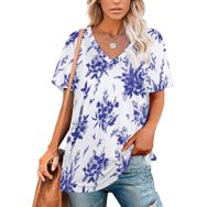 AILLOSA YH-258 Tamamı Baskılı V Yaka Kısa Kollu Kadın T-Shirt