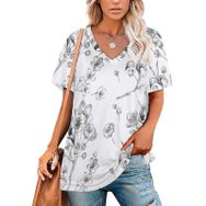 AILLOSA YH-259 Tamamı Baskılı V Yaka Kısa Kollu Kadın T-Shirt