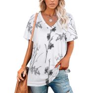 AILLOSA YH-260 Tamamı Baskılı V Yaka Kısa Kollu Kadın T-Shirt