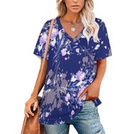 AILLOSA YH-261 Tamamı Baskılı V Yaka Kısa Kollu Kadın T-Shirt