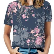 AILLOSA YH-262 Tamamı Baskılı Kısa Kollu Yuvarlak Yaka Kadın T-shirt