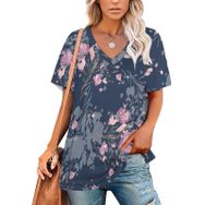 AILLOSA YH-262 Tamamı Baskılı V Yaka Kısa Kollu Kadın T-Shirt