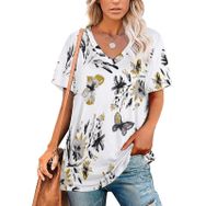 AILLOSA YH-263 Tamamı Baskılı V Yaka Kısa Kollu Kadın T-Shirt