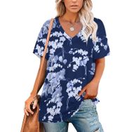 AILLOSA YH-264 Tamamı Baskılı V Yaka Kısa Kollu Kadın T-Shirt