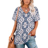 AILLOSA YH-265 Tamamı Baskılı V Yaka Kısa Kollu Kadın T-Shirt