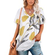 AILLOSA YH-266 Tamamı Baskılı V Yaka Kısa Kollu Kadın T-Shirt
