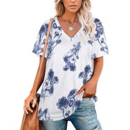 AILLOSA YH-268 Tamamı Baskılı V Yaka Kısa Kollu Kadın T-Shirt