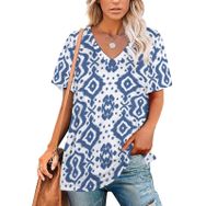 AILLOSA YH-271 Tamamı Baskılı V Yaka Kısa Kollu Kadın T-Shirt