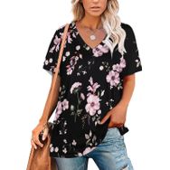 AILLOSA YH-272 Tamamı Baskılı V Yaka Kısa Kollu Kadın T-Shirt
