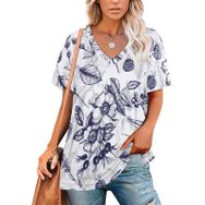 AILLOSA YH-273 Tamamı Baskılı V Yaka Kısa Kollu Kadın T-Shirt