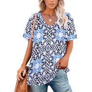 AILLOSA YH-274 Tamamı Baskılı V Yaka Kısa Kollu Kadın T-Shirt