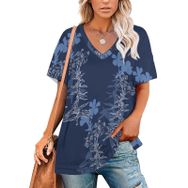AILLOSA YH-275 Tamamı Baskılı V Yaka Kısa Kollu Kadın T-Shirt