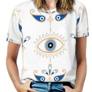 AILLOSA YH-276 Tamamı Baskılı Kısa Kollu Yuvarlak Yaka Kadın T-shirt
