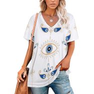 AILLOSA YH-276 Tamamı Baskılı V Yaka Kısa Kollu Kadın T-Shirt