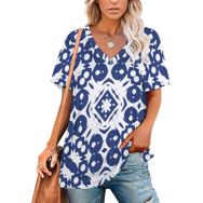 AILLOSA YH-277 Tamamı Baskılı V Yaka Kısa Kollu Kadın T-Shirt