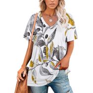 AILLOSA YH-278 Tamamı Baskılı V Yaka Kısa Kollu Kadın T-Shirt