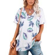 AILLOSA YH-279 Tamamı Baskılı V Yaka Kısa Kollu Kadın T-Shirt