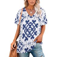AILLOSA YH-283 Tamamı Baskılı V Yaka Kısa Kollu Kadın T-Shirt