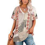 AILLOSA YH-284 Tamamı Baskılı V Yaka Kısa Kollu Kadın T-Shirt