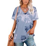 AILLOSA YH-285 Tamamı Baskılı V Yaka Kısa Kollu Kadın T-Shirt