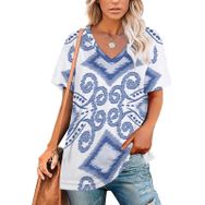 AILLOSA YH-286 Tamamı Baskılı V Yaka Kısa Kollu Kadın T-Shirt