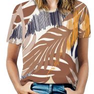 AILLOSA YH-287 Tamamı Baskılı Kısa Kollu Yuvarlak Yaka Kadın T-shirt