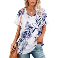 AILLOSA YH-288 Tamamı Baskılı V Yaka Kısa Kollu Kadın T-Shirt
