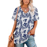 AILLOSA YH-289 Tamamı Baskılı V Yaka Kısa Kollu Kadın T-Shirt
