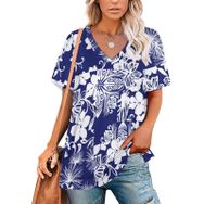 AILLOSA YH-29 Tamamı Baskılı V Yaka Kısa Kollu Kadın T-Shirt