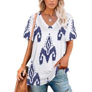 AILLOSA YH-291 Tamamı Baskılı V Yaka Kısa Kollu Kadın T-Shirt