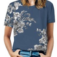 AILLOSA YH-296 Tamamı Baskılı Kısa Kollu Yuvarlak Yaka Kadın T-shirt