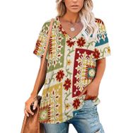 AILLOSA YH-297 Tamamı Baskılı V Yaka Kısa Kollu Kadın T-Shirt
