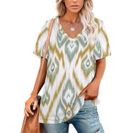 AILLOSA YH-298 Tamamı Baskılı V Yaka Kısa Kollu Kadın T-Shirt