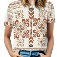 AILLOSA YH-299 Tamamı Baskılı Kısa Kollu Yuvarlak Yaka Kadın T-shirt