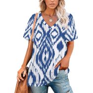 AILLOSA YH-301 Tamamı Baskılı V Yaka Kısa Kollu Kadın T-Shirt