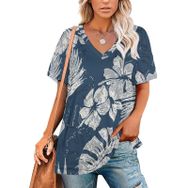 AILLOSA YH-302 Tamamı Baskılı V Yaka Kısa Kollu Kadın T-Shirt