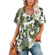 AILLOSA YH-303 Tamamı Baskılı V Yaka Kısa Kollu Kadın T-Shirt