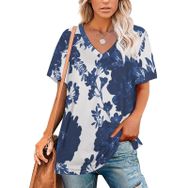 AILLOSA YH-304 Tamamı Baskılı V Yaka Kısa Kollu Kadın T-Shirt