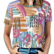 AILLOSA YH-305 Tamamı Baskılı Kısa Kollu Yuvarlak Yaka Kadın T-shirt