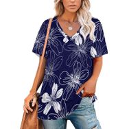 AILLOSA YH-308 Tamamı Baskılı V Yaka Kısa Kollu Kadın T-Shirt